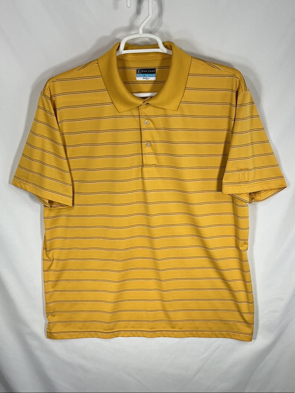 PGA Tour Mustard Yellow Striped Men’s Polo Size XXL